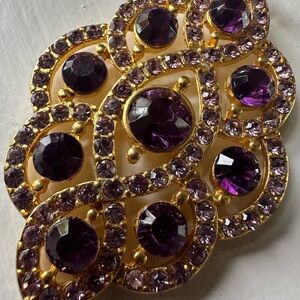 Luxurious Gold and Purple Gemstone Brooch